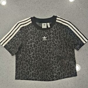 Adidas Women Black Leopard Print Tee